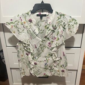 Marc New York Floral Blouse - White and Green